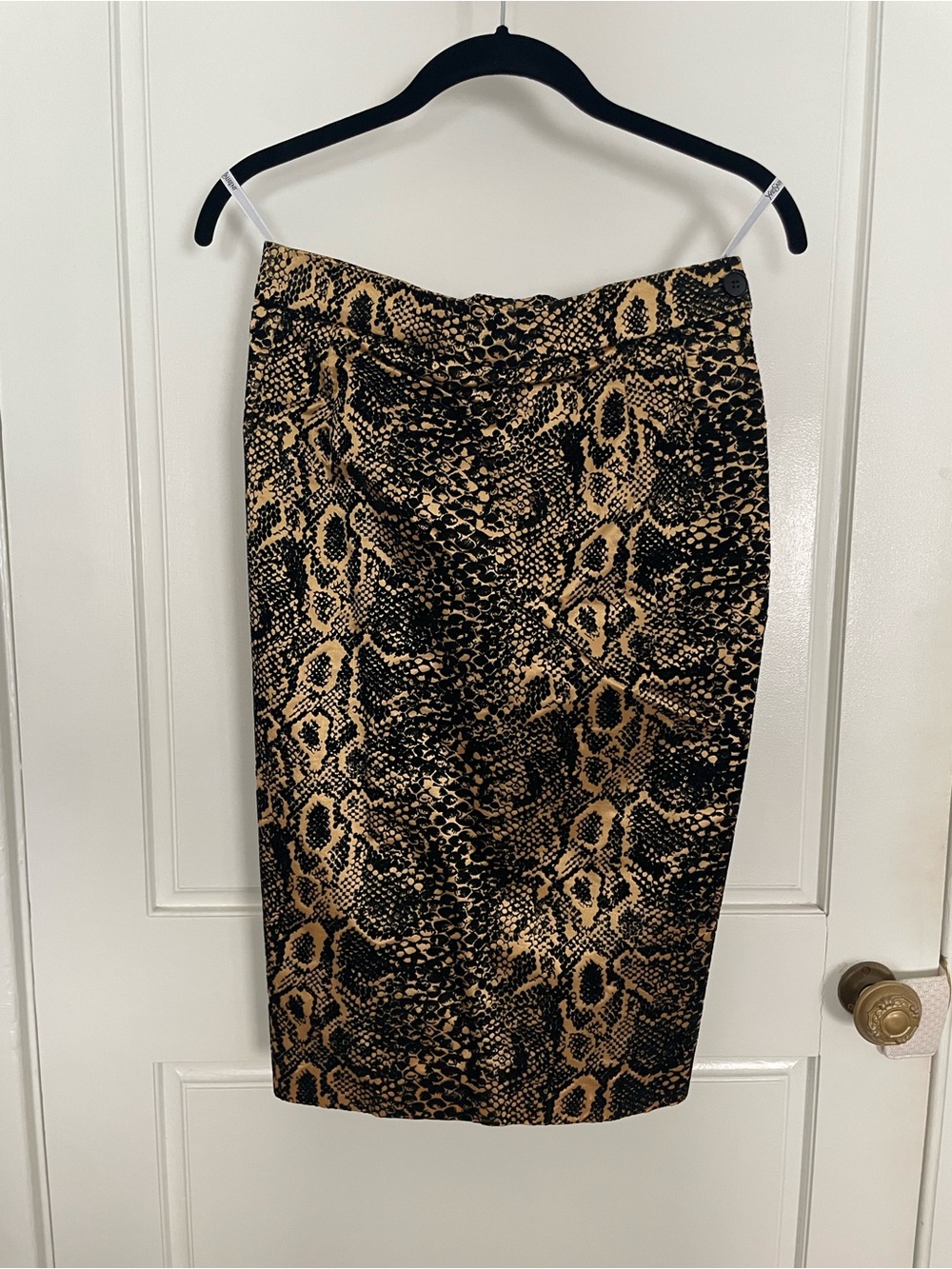 Yves St Laurent Snake-Print Pencil Skirt in Black & Gold